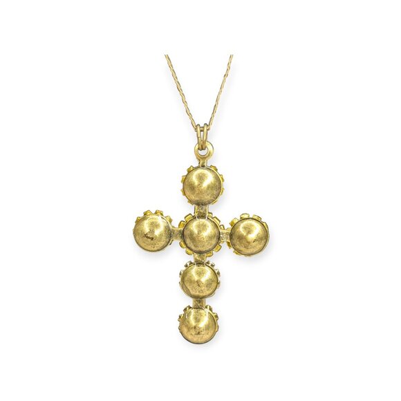 Michal Golan Signed Pastel Floral Crystal Multicolored Gem Cross Necklace - Picture 10 of 15